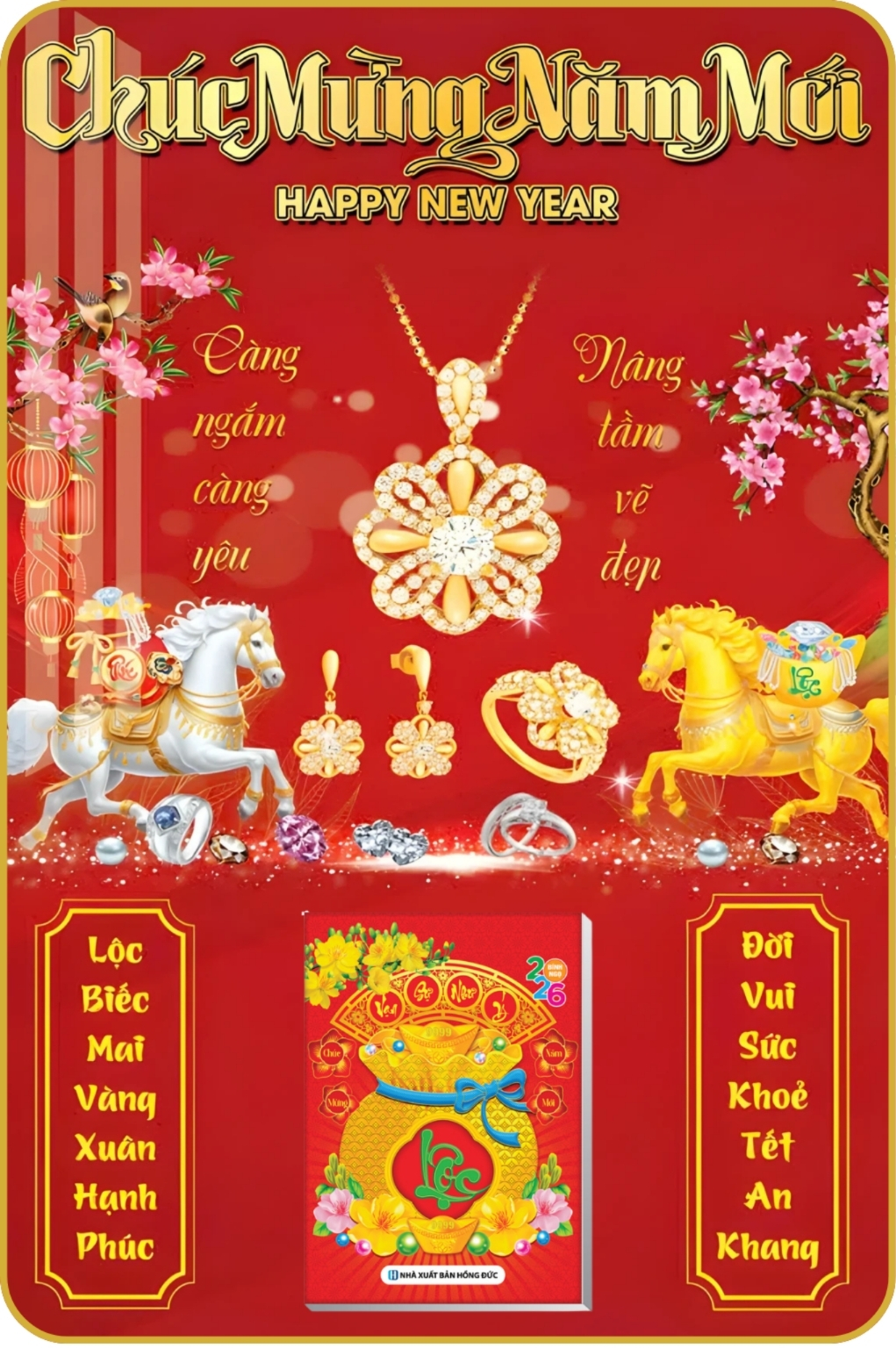 5 Mẫu Tiệm Vàng Đá Quý - Lịch Treo Tường Laminate Tráng Gương 2026 (40x60 cm)